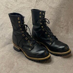 Georgia Boot Black Leather Logger Work Boots Men’s SZ 7.5M Vibram Soles